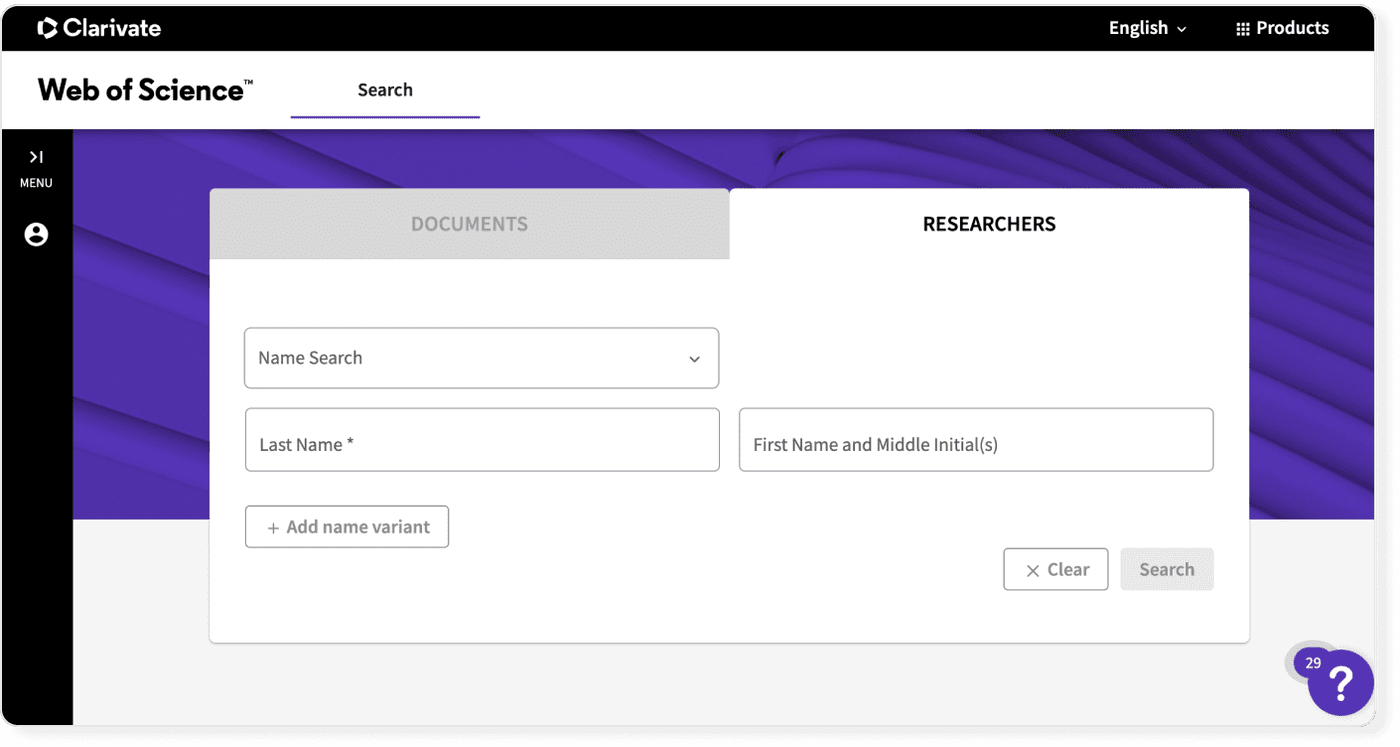 Web of Science landing page